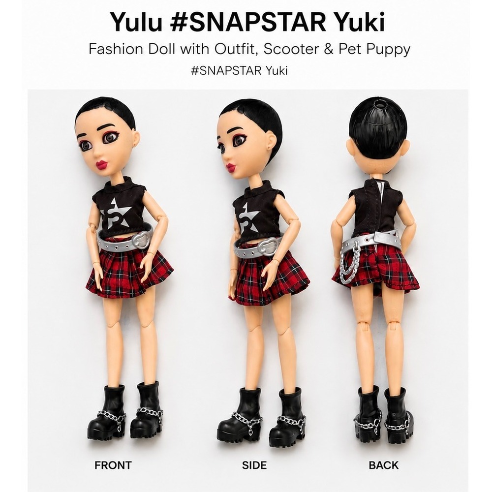 Yulu Snapstar Yuki Fashion Doll Black Star Top Red Plaid Skirt Chain Boots 2019